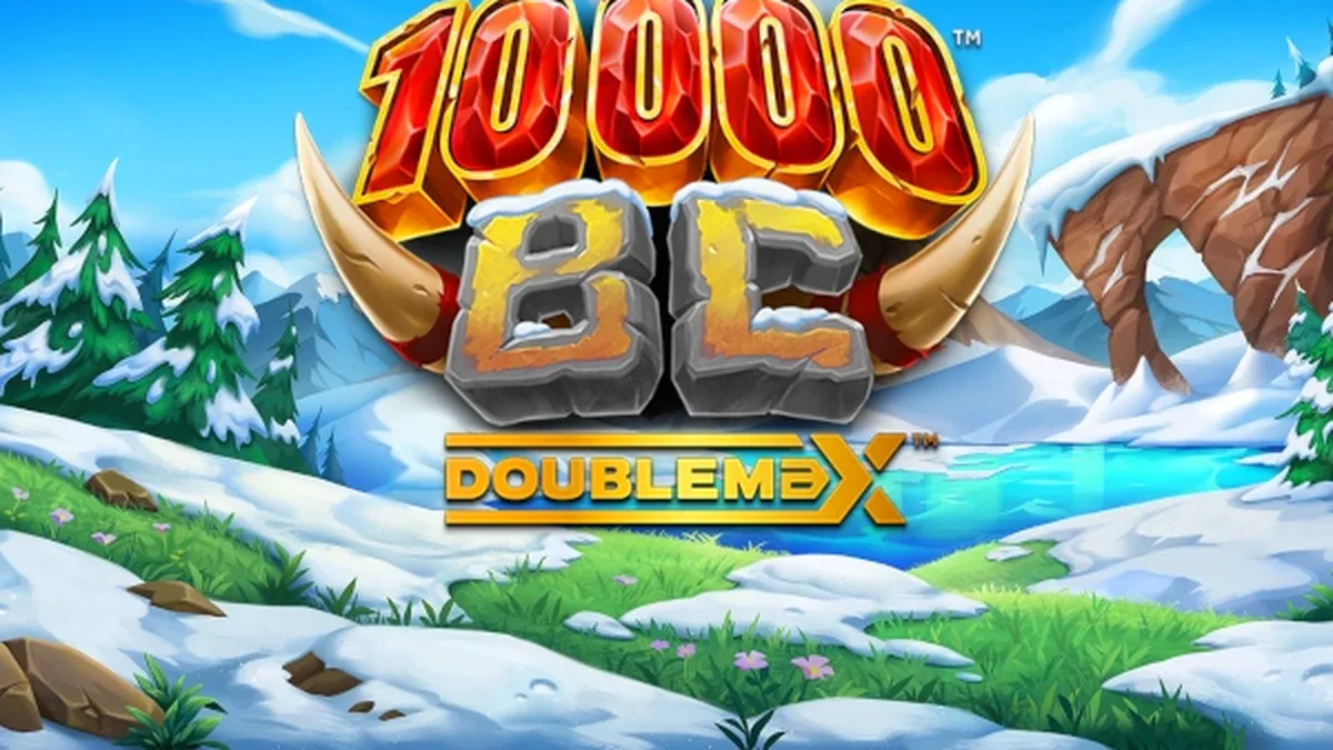 Interface do jogo 10000 BC DoubleMax com mamutes e símbolos de pedra