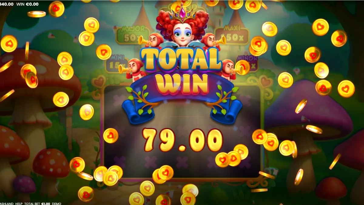 Interface do jogo Alice in Cashland com elementos temáticos do País das Maravilhas