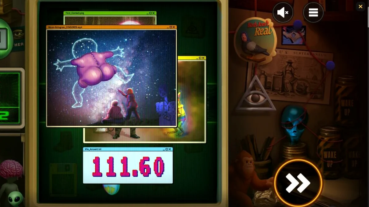 Interface do slot Truth com temática de conspiração e estética retro